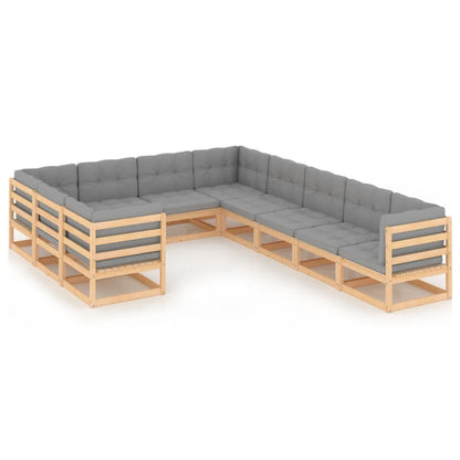 Set Divani da Giardino 10 pz con Cuscini Legno Massello di Pino - homemem39