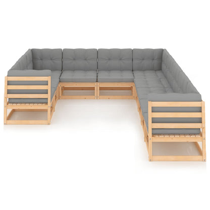 Set Divani da Giardino 10 pz con Cuscini Legno Massello di Pino - homemem39