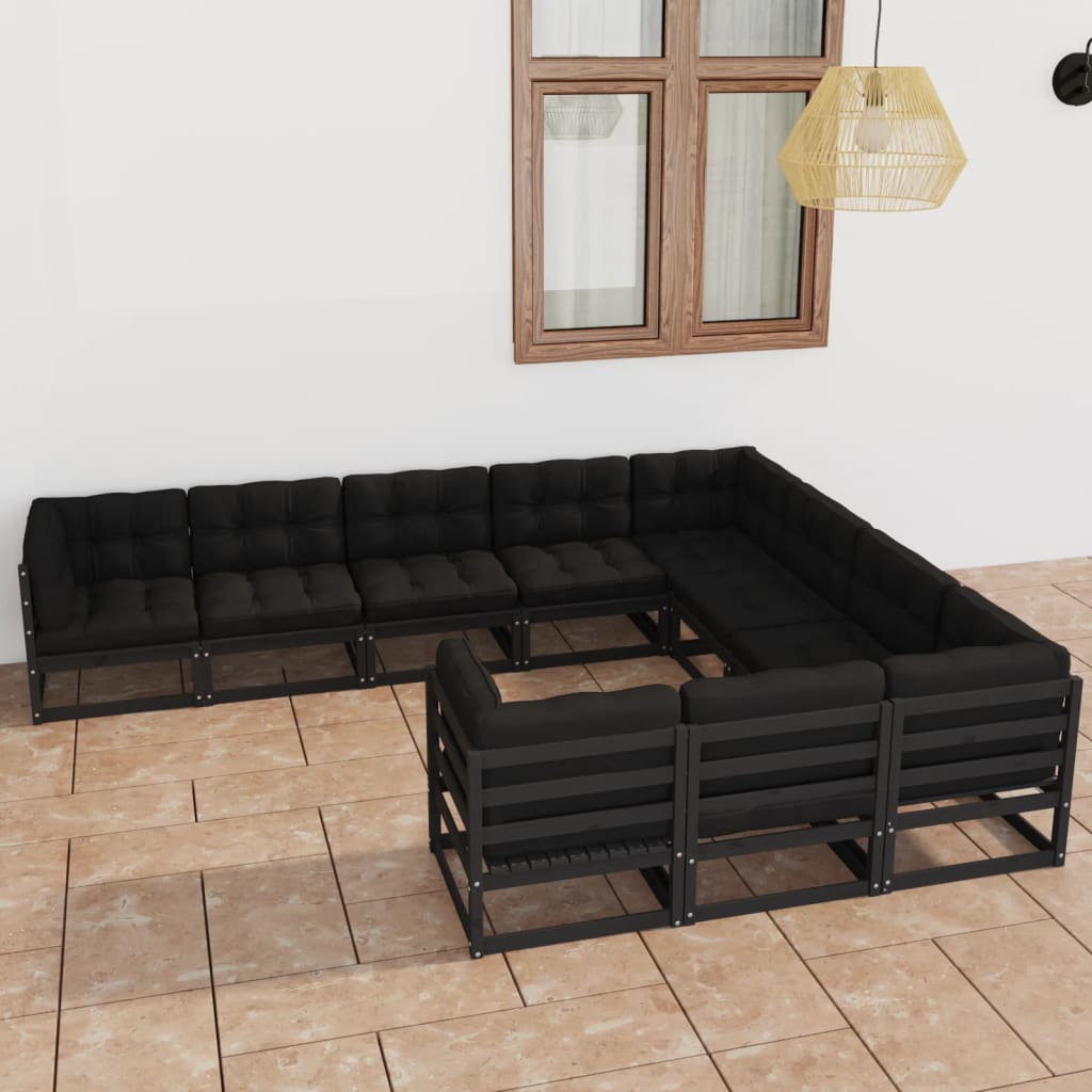 Set Divani da Giardino 10 pz con Cuscini Massello di Pino Nero - homemem39