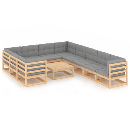 Set Divani da Giardino 11 pz con Cuscini Legno Massello di Pino - homemem39