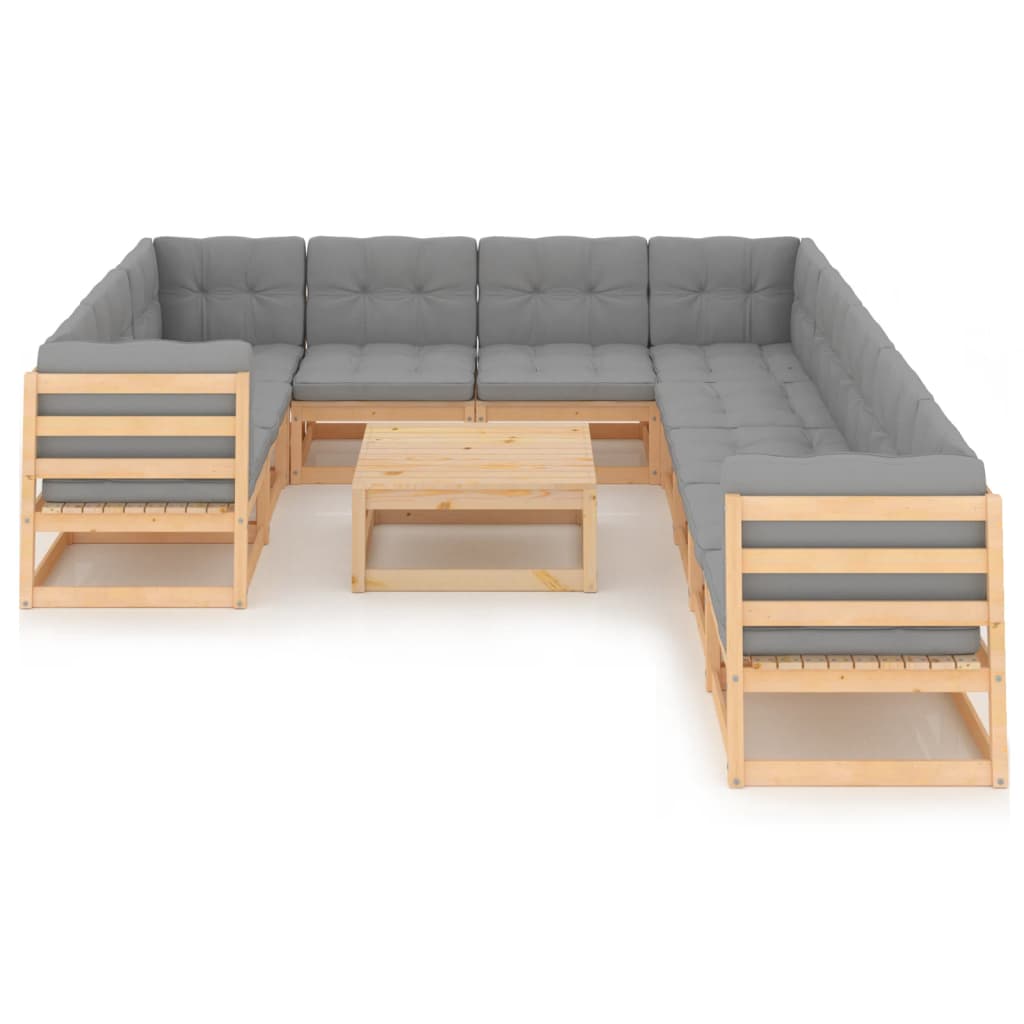 Set Divani da Giardino 11 pz con Cuscini Legno Massello di Pino - homemem39