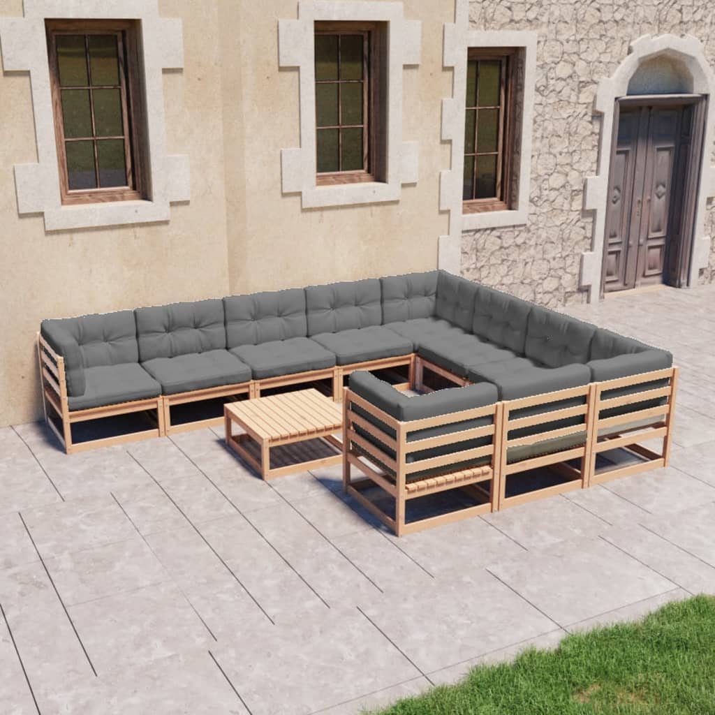 Set Divani da Giardino 11 pz con Cuscini Legno Massello di Pino - homemem39