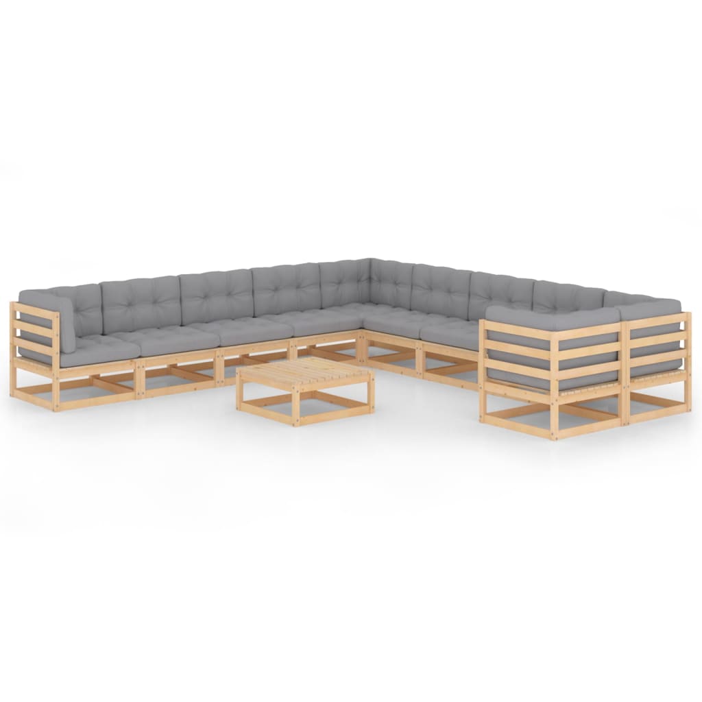 Set Divani da Giardino 11 pz con Cuscini Legno Massello di Pino - homemem39