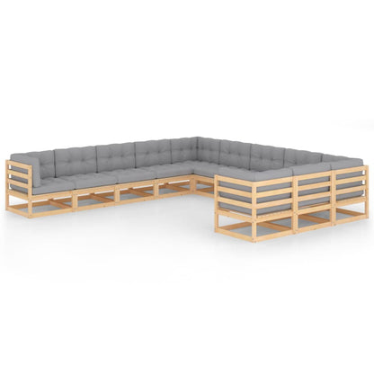 Set Divani da Giardino 11 pz con Cuscini Legno Massello di Pino - homemem39