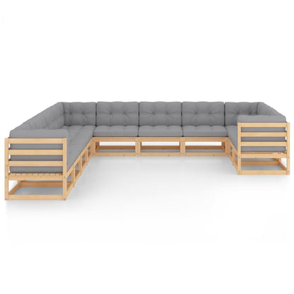 Set Divani da Giardino 11 pz con Cuscini Legno Massello di Pino - homemem39