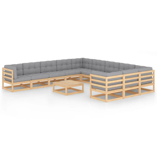 Set Divani da Giardino 12 pz con Cuscini Legno Massello di Pino - homemem39