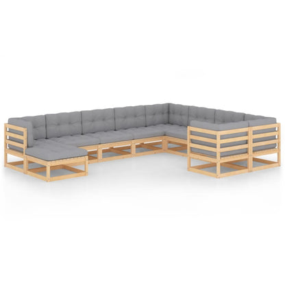 Set Divani da Giardino 10 pz con Cuscini Legno Massello di Pino - homemem39