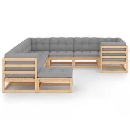 Set Divani da Giardino 10 pz con Cuscini Legno Massello di Pino - homemem39