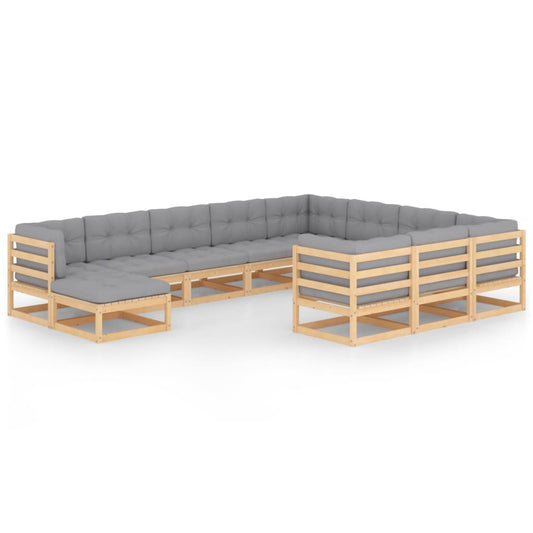 Set Divani da Giardino 11 pz con Cuscini Legno Massello di Pino - homemem39