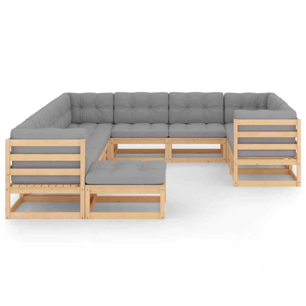 Set Divani da Giardino 11 pz con Cuscini Legno Massello di Pino - homemem39