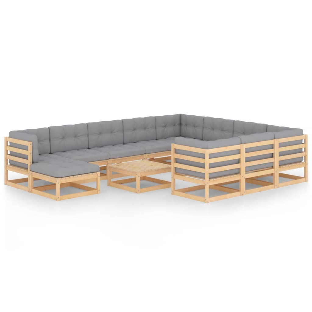 Set Divani da Giardino 12 pz con Cuscini Legno Massello di Pino - homemem39