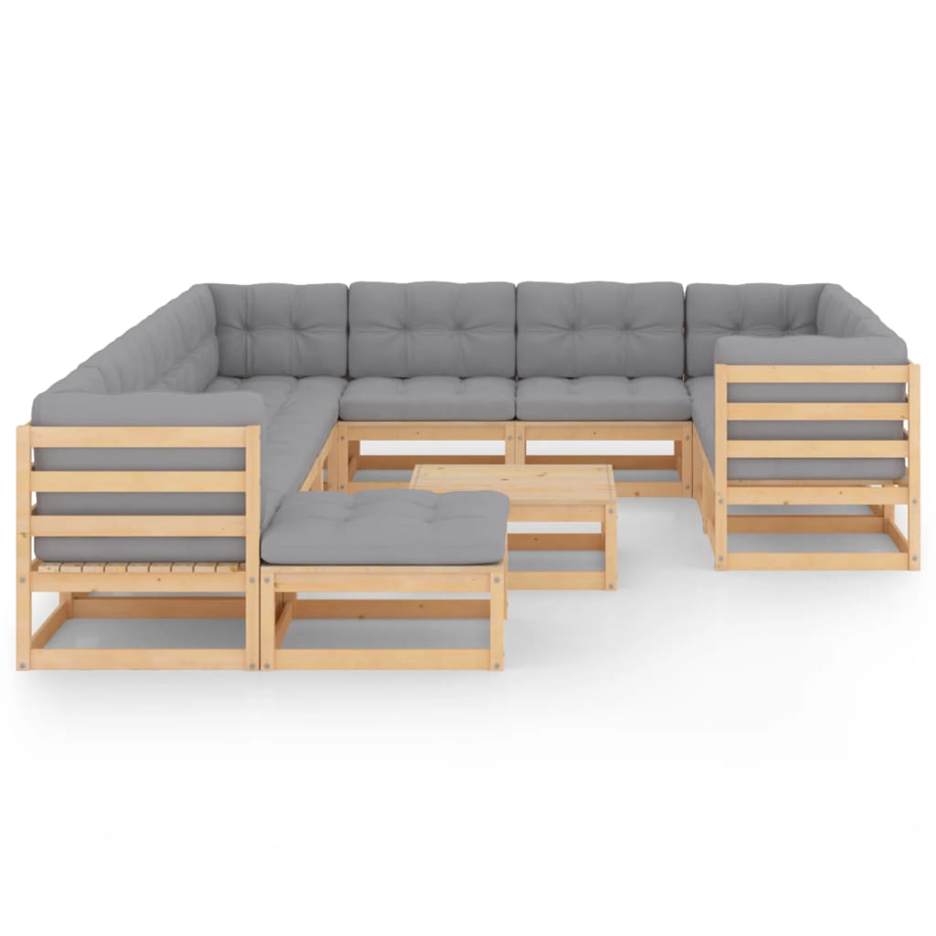 Set Divani da Giardino 12 pz con Cuscini Legno Massello di Pino - homemem39