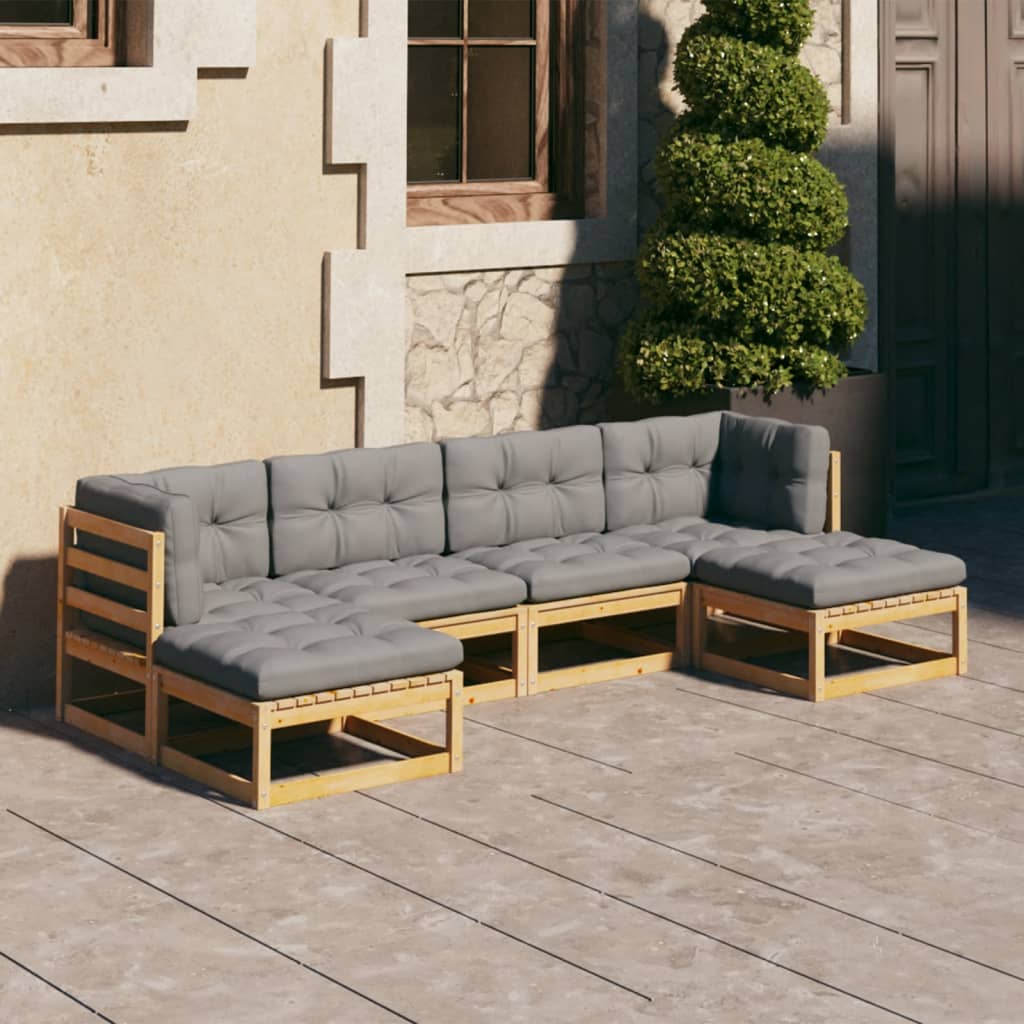 Set Divani da Giardino 6 pz con Cuscini Legno Massello di Pino - homemem39