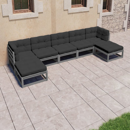 Set Divani da Giardino 7pz con Cuscini Grigio Massello di Pino - homemem39