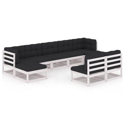 Set Divani da Giardino 9 pz con Cuscini Massello di Pino Bianco - homemem39