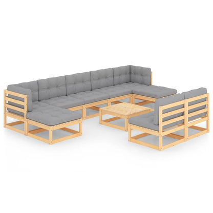 Set Divani da Giardino 10 pz con Cuscini Legno Massello di Pino - homemem39