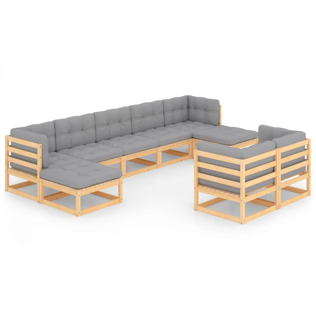 Set Divani da Giardino 9 pz con Cuscini Legno Massello di Pino - homemem39