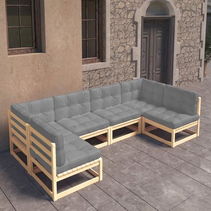 Set Divani da Giardino 6 pz con Cuscini Legno Massello Pino - homemem39