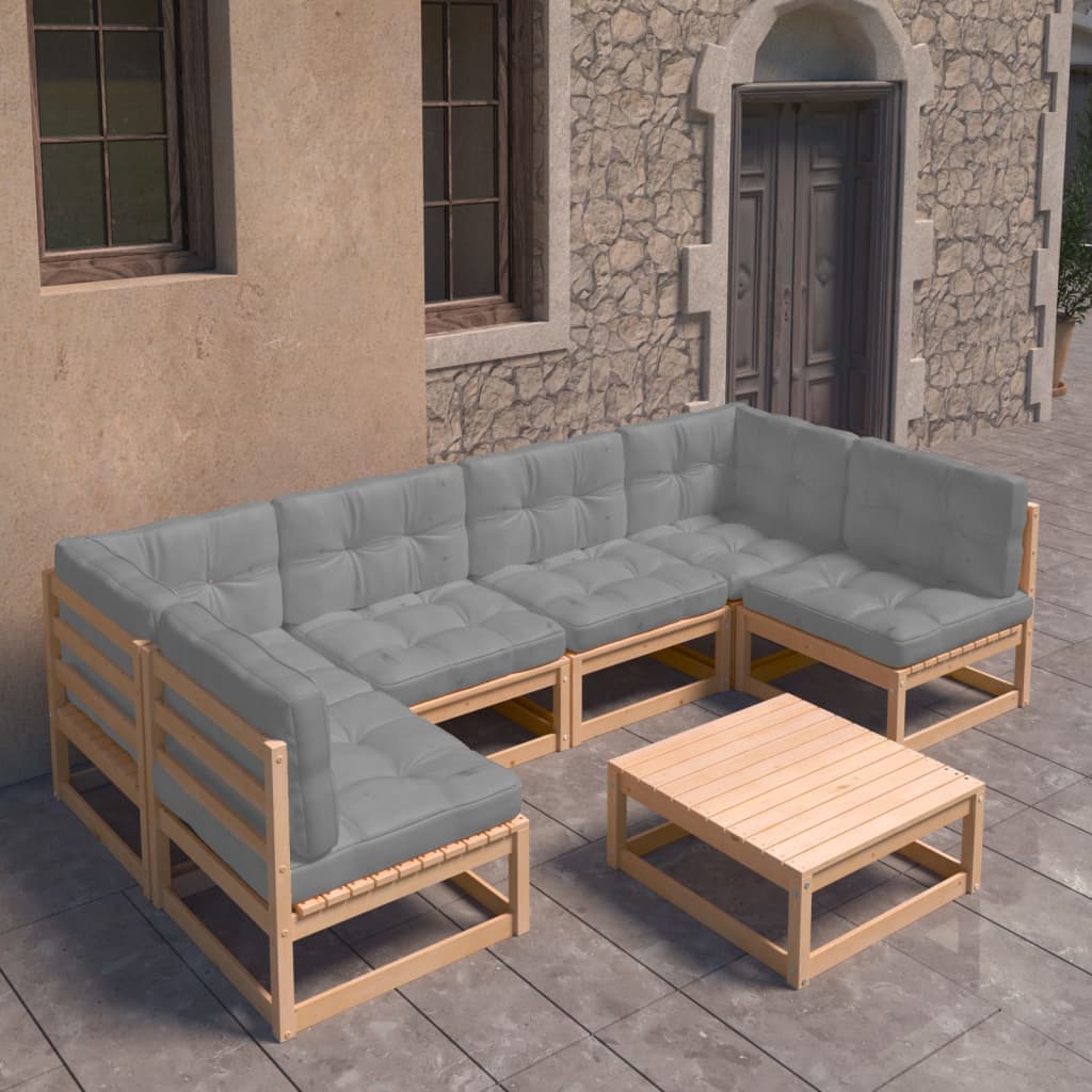 Set Divani da Giardino 7 pz con Cuscini Legno Massello di Pino - homemem39