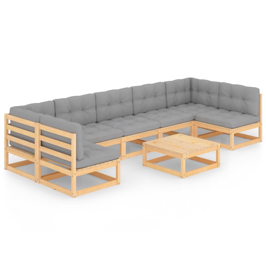 Set Divani da Giardino 8 pz con Cuscini Legno Massello di Pino - homemem39