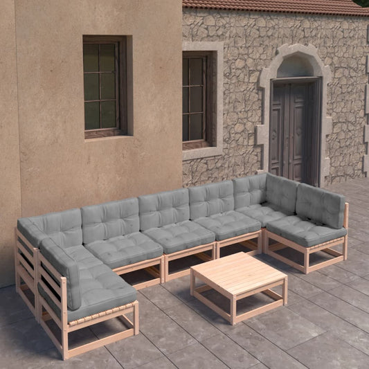 Set Divani da Giardino 8 pz con Cuscini Legno Massello di Pino - homemem39