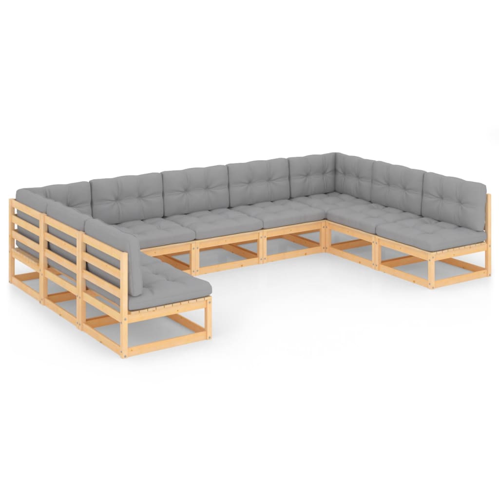 Set Divani da Giardino 9 pz con Cuscini Legno Massello di Pino - homemem39