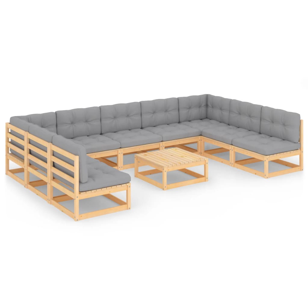 Set Divani da Giardino 10 pz con Cuscini Legno Massello di Pino - homemem39