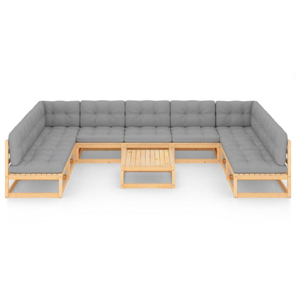 Set Divani da Giardino 10 pz con Cuscini Legno Massello di Pino - homemem39