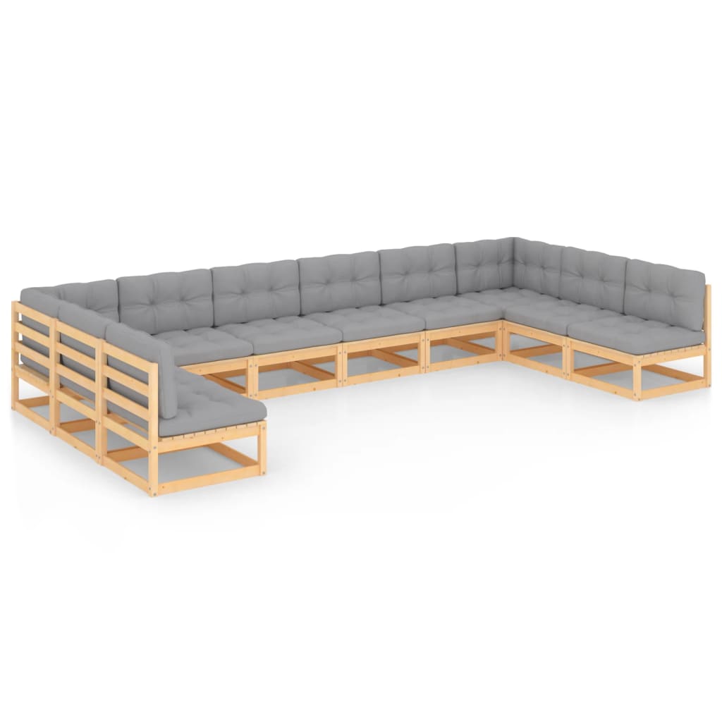 Set Divani da Giardino 10 pz con Cuscini Legno Massello di Pino - homemem39