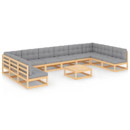 Set Divani da Giardino 11 pz con Cuscini Legno Massello di Pino - homemem39