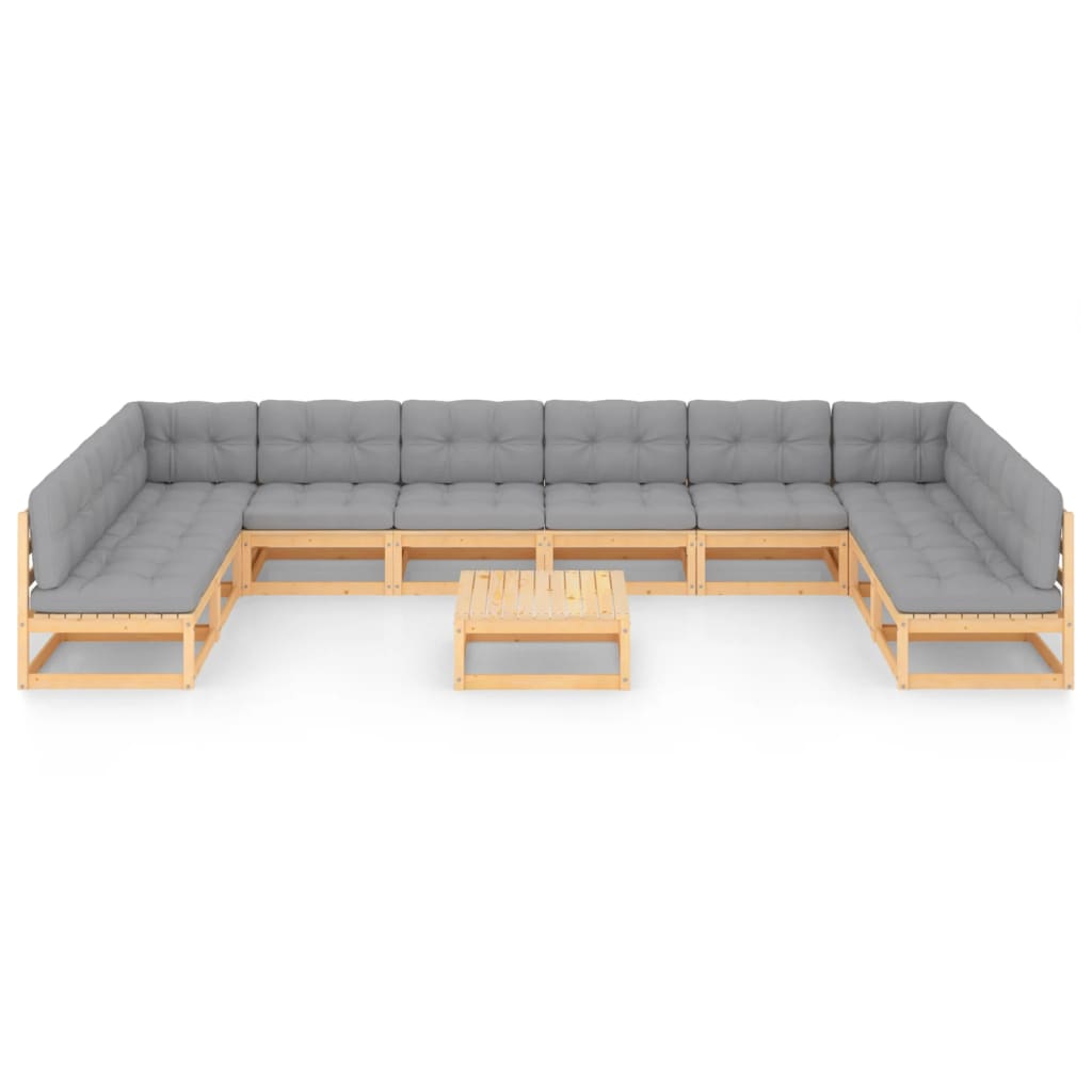 Set Divani da Giardino 11 pz con Cuscini Legno Massello di Pino - homemem39