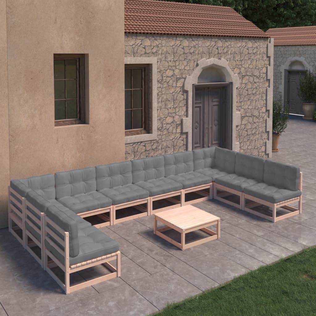 Set Divani da Giardino 11 pz con Cuscini Legno Massello di Pino - homemem39