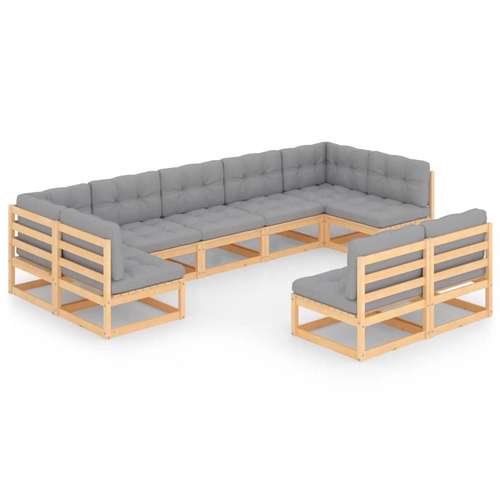 Set Divani da Giardino 9 pz con Cuscini Legno Massello di Pino - homemem39