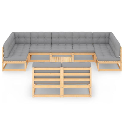 Set Divani da Giardino 10 pz con Cuscini Legno Massello di Pino - homemem39