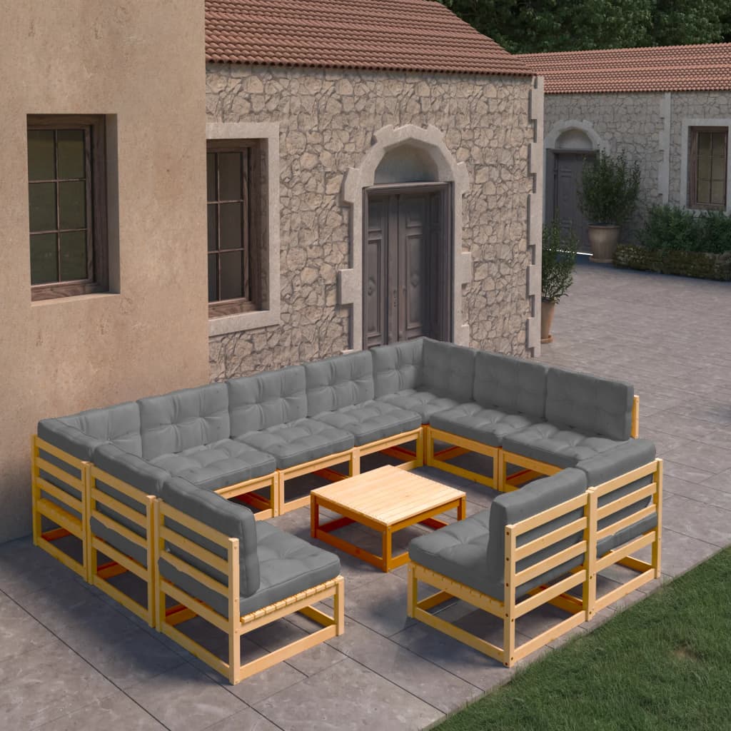 Set Divani da Giardino 10 pz con Cuscini Legno Massello di Pino - homemem39