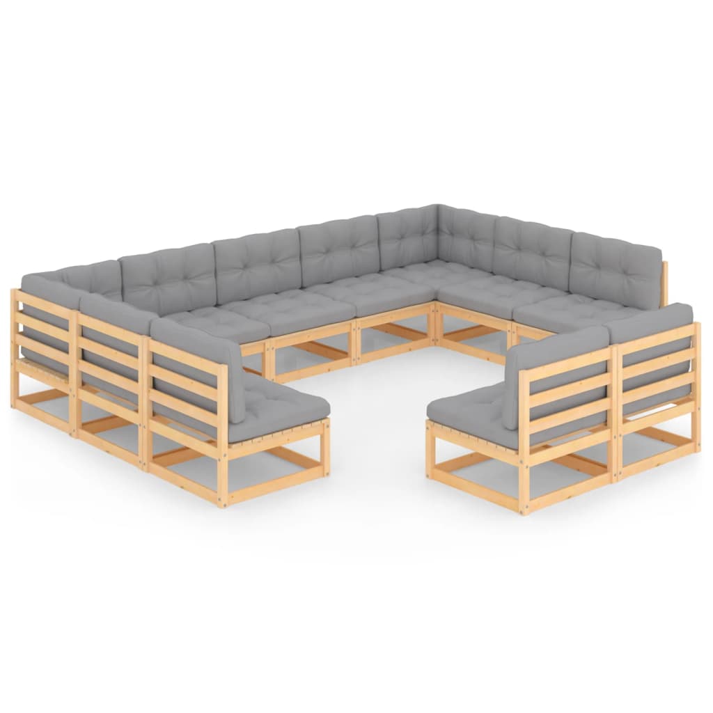 Set Divani da Giardino 11 pz con Cuscini Legno Massello di Pino - homemem39