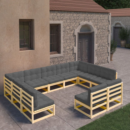 Set Divani da Giardino 11 pz con Cuscini Legno Massello di Pino - homemem39