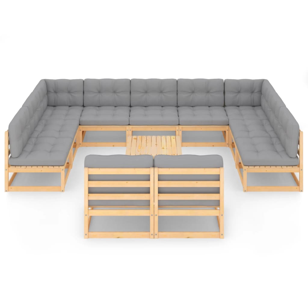 Set Divani da Giardino 12 pz con Cuscini Legno Massello di Pino - homemem39