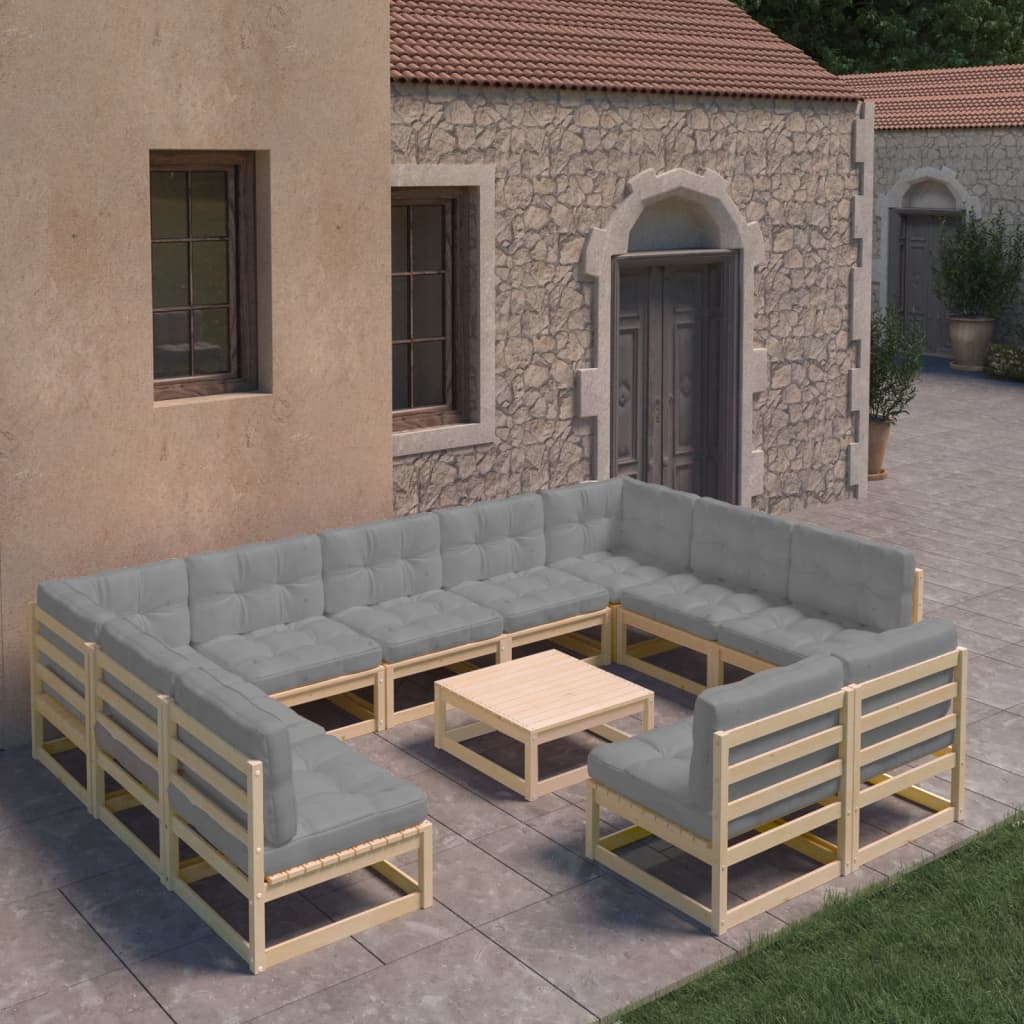 Set Divani da Giardino 12 pz con Cuscini Legno Massello di Pino - homemem39