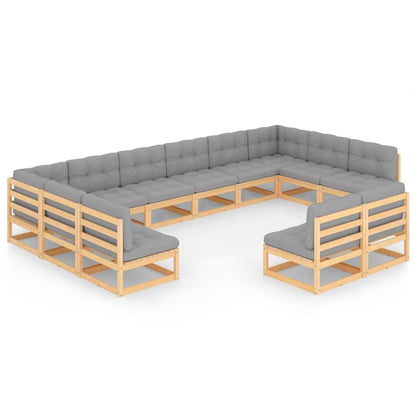 Set Divani da Giardino 12 pz con Cuscini Legno Massello Pino - homemem39