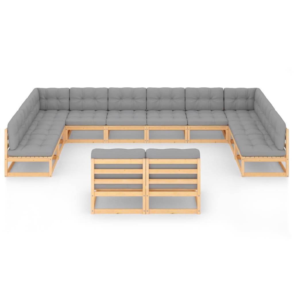 Set Divani da Giardino 12 pz con Cuscini Legno Massello Pino - homemem39