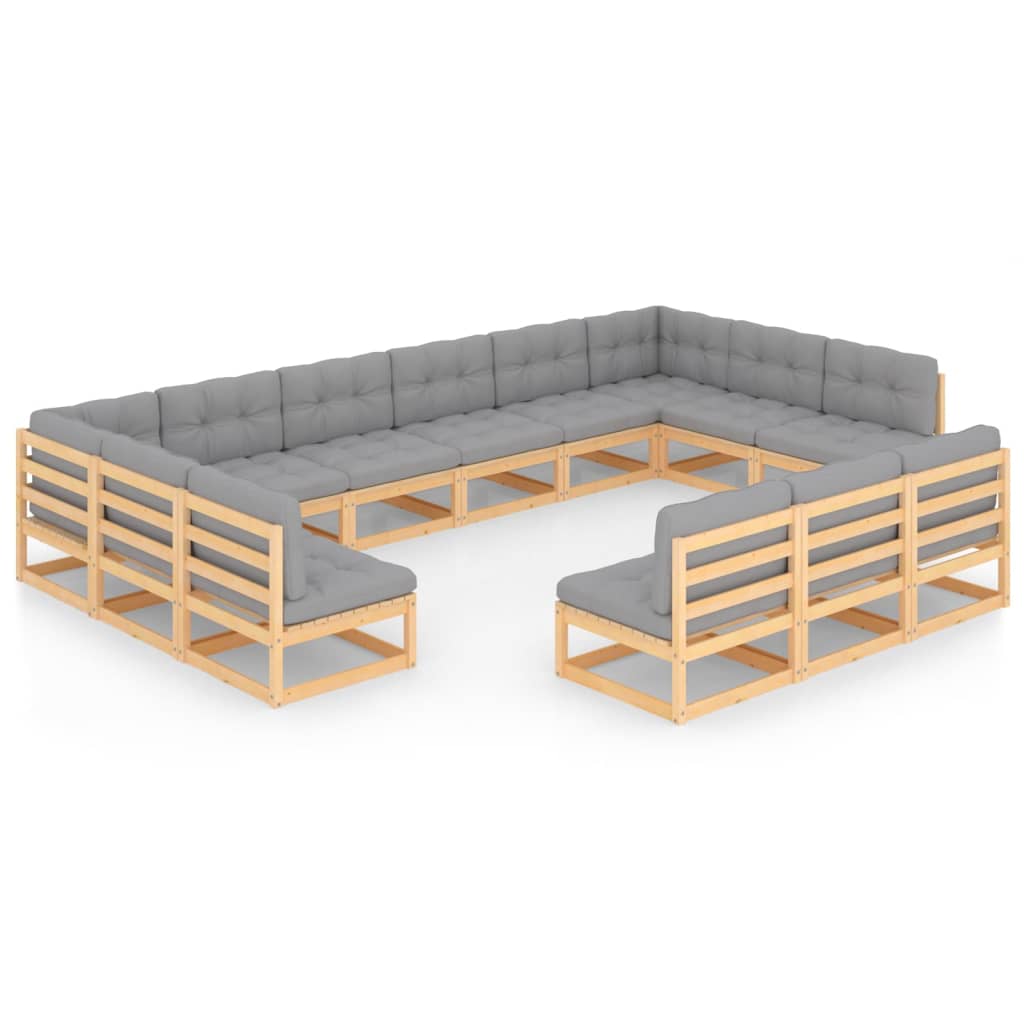 Set Divani da Giardino 13 pz con Cuscini Legno Massello di Pino - homemem39