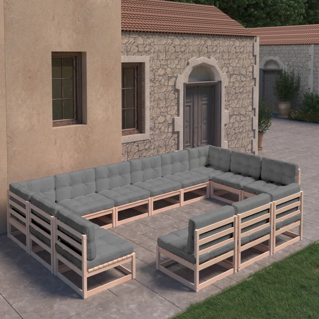 Set Divani da Giardino 13 pz con Cuscini Legno Massello di Pino - homemem39