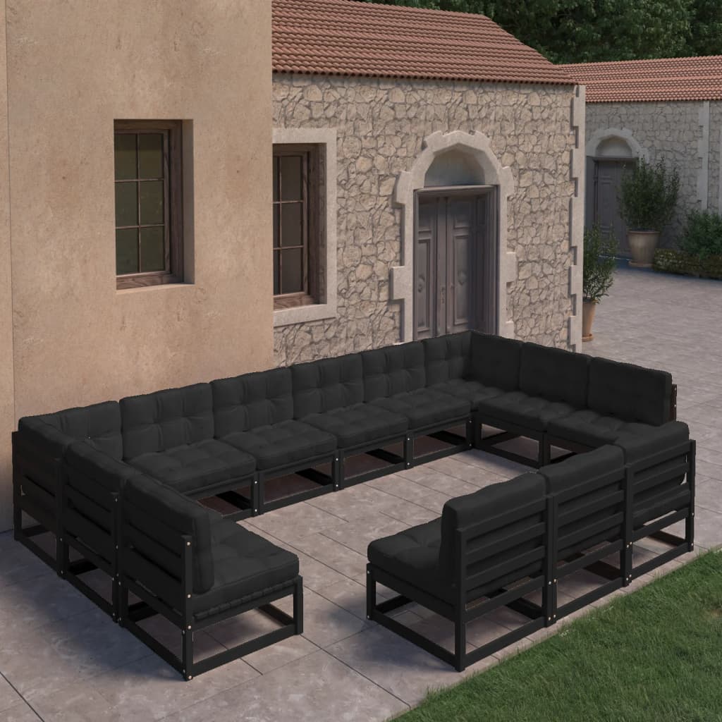 Set Divani da Giardino 13 pz con Cuscini Massello di Pino Nero - homemem39