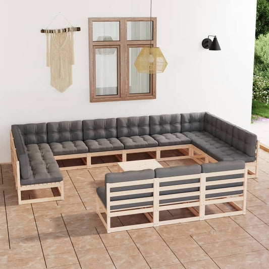 Set Divani da Giardino 14 pz con Cuscini Legno Massello di Pino - homemem39