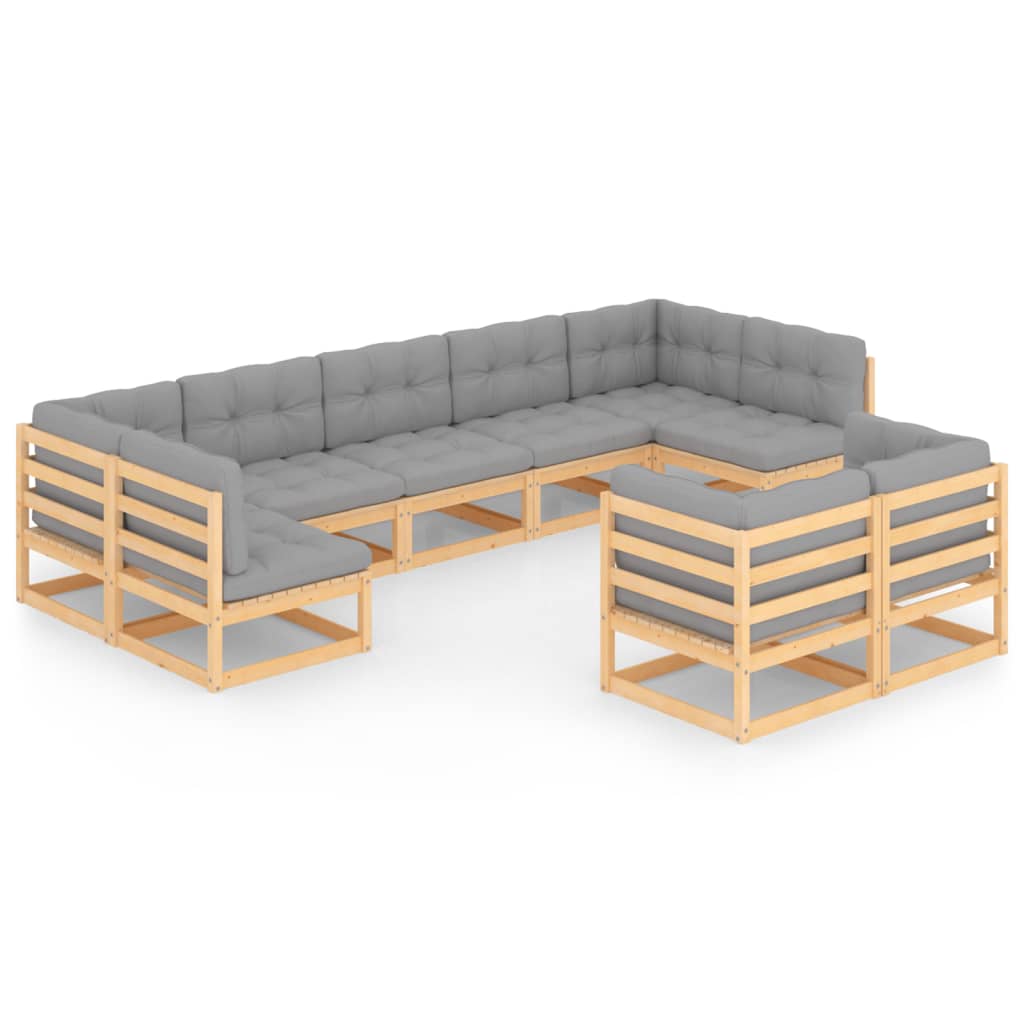 Set Divani da Giardino 9 pz con Cuscini Legno Massello di Pino - homemem39