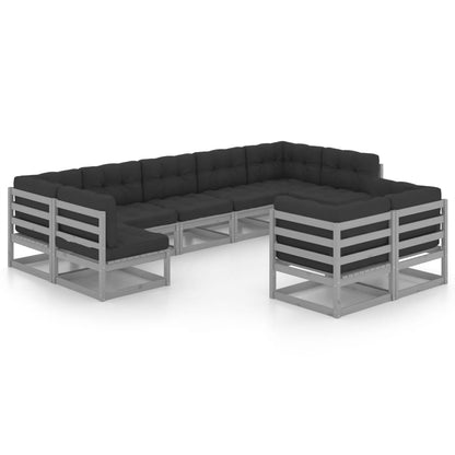 Set Divani da Giardino 9 pz Grigio Cuscini Massello di Pino - homemem39