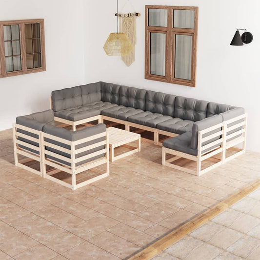 Set Divani da Giardino 10 pz con Cuscini Legno Massello di Pino - homemem39