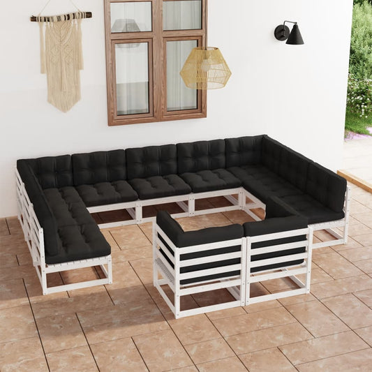 Set Divani da Giardino 11pz con Cuscini Massello di Pino Bianco - homemem39