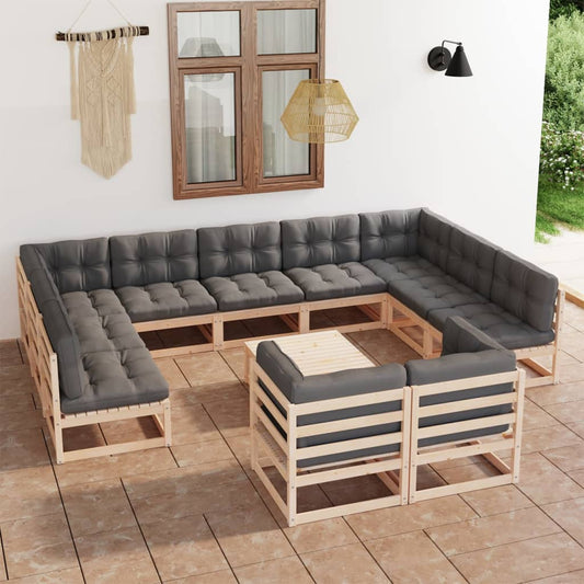 Set Divani da Giardino 12 pz con Cuscini Legno Massello di Pino - homemem39